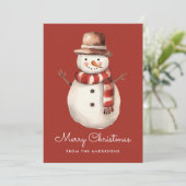 Schattigee Waterverf Sneeuwman Vrolijk Kerstmis No Feestdagenkaart (Staand voorkant)