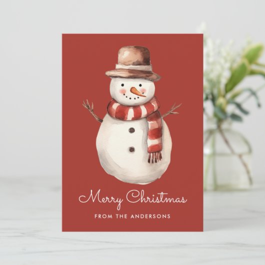 Schattigee Waterverf Sneeuwman Vrolijk Kerstmis No Feestdagenkaart (Staand voorkant)