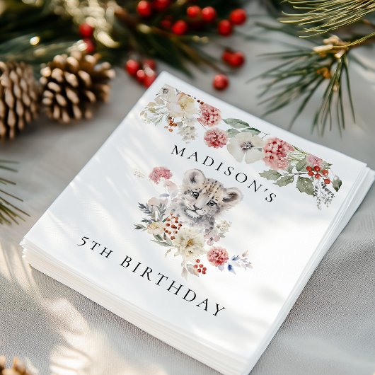 Schattigee Waterverf Snow Leopard Verjaardagsfeest Servet