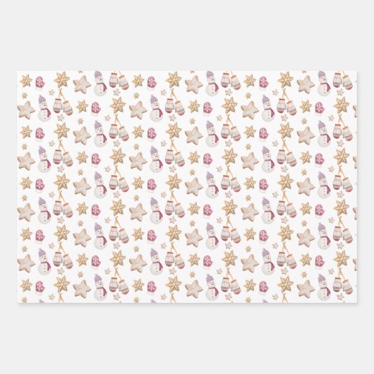 Schattigee Waterverf Snowman Cookies Art Inpakpapier Vel (Voorkant)