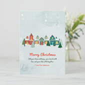 Schattigee Waterverf Snowy Village Huizen Kerst Feestdagenkaart (Staand voorkant)