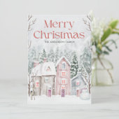 Schattigee Waterverf Snowy Village Vrolijk Kerstfe Feestdagenkaart (Staand voorkant)