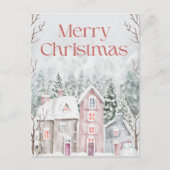 Schattigee Waterverf Snowy Village Vrolijk Kerstfe Feestdagenkaart (Voorkant)