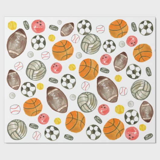 Schattigee Waterverf Sportbal Kinder Kinderen Verj Cadeaupapier (Vlak)