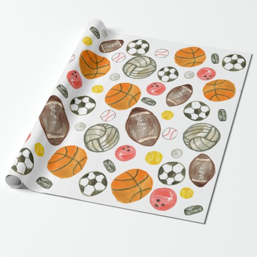 Schattigee Waterverf Sportbal Kinder Kinderen Verj Cadeaupapier (Uitgerold)