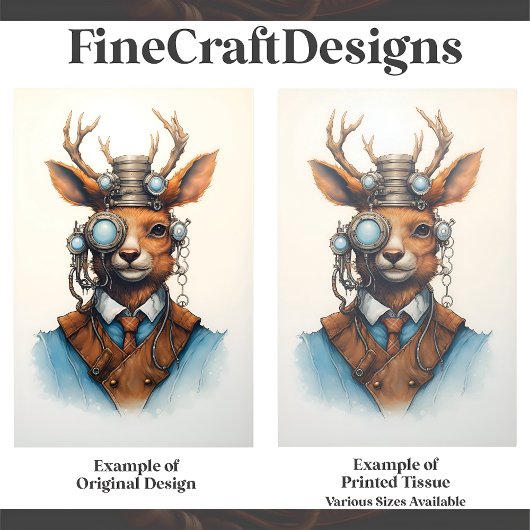 Schattigee Waterverf Steampunk Rendier D7 Decoupag Tissuepapier