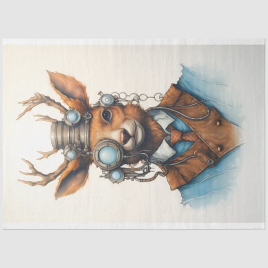 Schattigee Waterverf Steampunk Rendier D7 Decoupag Tissuepapier (Voorkant)