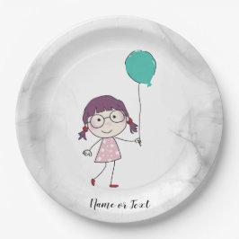 Schattigee Waterverf Stick Meisje Blauwgroen Ballo Papieren Bordje