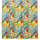 Schattigee Waterverf stijl kippen Douchegordijn (Voorkant)