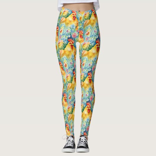 Schattigee Waterverf stijl kippen Leggings (Voorkant)