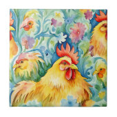 Schattigee Waterverf stijl kippen Tegeltje (Voorkant)