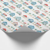 Schattigee Waterverf strandhuizen Tropical Pattern Cadeaupapier (Hoek)