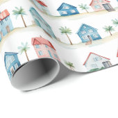 Schattigee Waterverf strandhuizen Tropical Pattern Cadeaupapier (Rol Hoek)