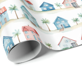 Schattigee Waterverf strandhuizen Tropical Pattern Cadeaupapier