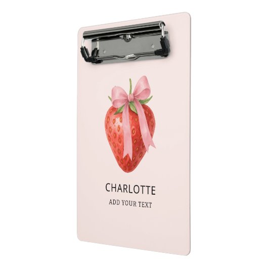 Schattigee Waterverf Strawberry Bow Coquette Monog Mini Klembord (Angled2)