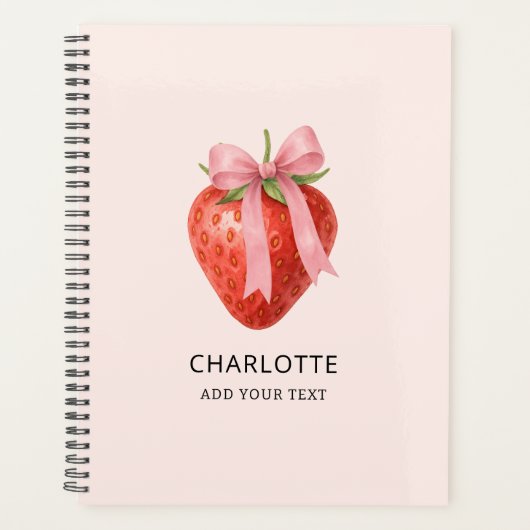 Schattigee Waterverf Strawberry Bow Coquette Monog Planner (Voorkant)