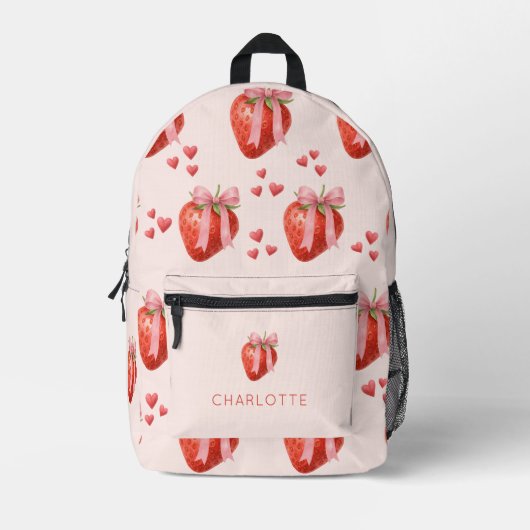 Schattigee Waterverf Strawberry Bow Coquette Patte Bedrukte Rugzak (Voorkant)