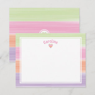 Schattigee Waterverf strepen en hart paaslente Notitiekaartje