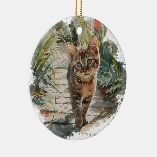 SCHATTIGEE WATERVERF TABBY KITTEN OP SPRING PATH KERAMISCH ORNAMENT (Rechts)