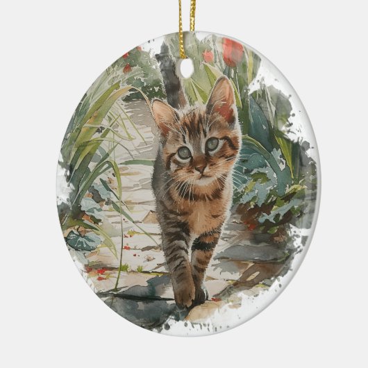 SCHATTIGEE WATERVERF TABBY KITTEN OP SPRING PATH KERAMISCH ORNAMENT (Links)