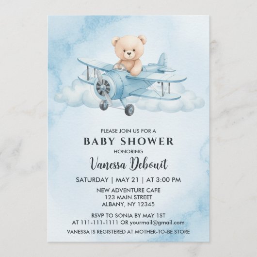 Schattigee Waterverf Teddy Bear Baby shower Kaart (Voorkant)