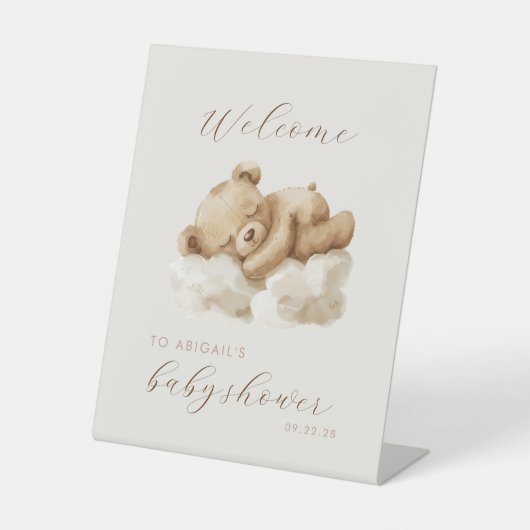 Schattigee Waterverf Teddy Bear Baby shower Welkom Reclamebord Met Voetstuk (Voorkant)