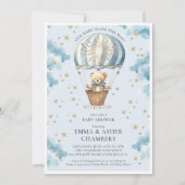 Schattigee Waterverf Teddy Bear Ballon Blue Baby s Kaart (Voorkant)