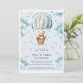 Schattigee Waterverf Teddy Bear Ballon Blue Baby s Kaart (Staand voorkant)