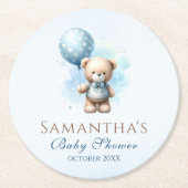 Schattigee Waterverf Teddy Bear Balloon Baby showe Ronde Kartonnen Onderzetter (Voorkant)