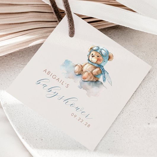Schattigee Waterverf Teddy Bear Blue Boy Baby show Bedankjes Labels