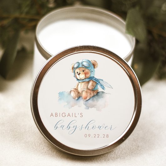 Schattigee Waterverf Teddy Bear Blue Boy Baby show Ronde Sticker