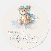 Schattigee Waterverf Teddy Bear Blue Boy Baby show Ronde Sticker (Voorkant)