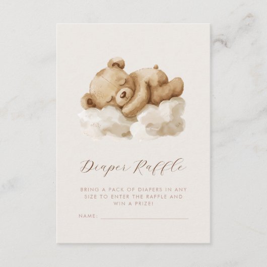Schattigee Waterverf Teddy Bear Luier Raffle Informatiekaartje (Voorkant)