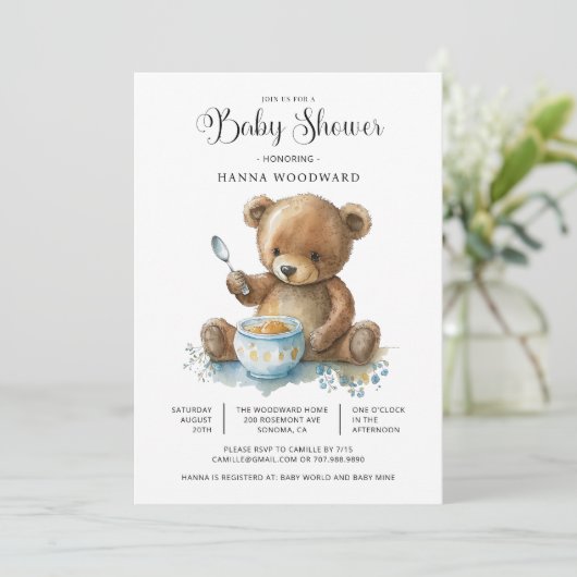Schattigee Waterverf Teddy Bear Porridge Baby show Kaart (Staand voorkant)