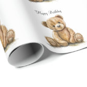 Schattigee Waterverf Teddy Bear Verjaardag Cadeaupapier (Rol Hoek)