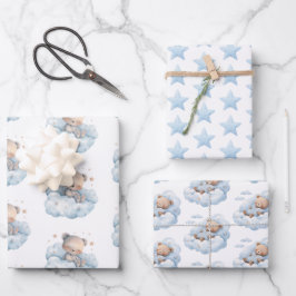 Schattigee Waterverf Teddy Bears en Sterren Inpakpapier Vel
