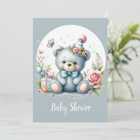 Schattigee Waterverf teddybeer baby dier Kaart (Staand voorkant)