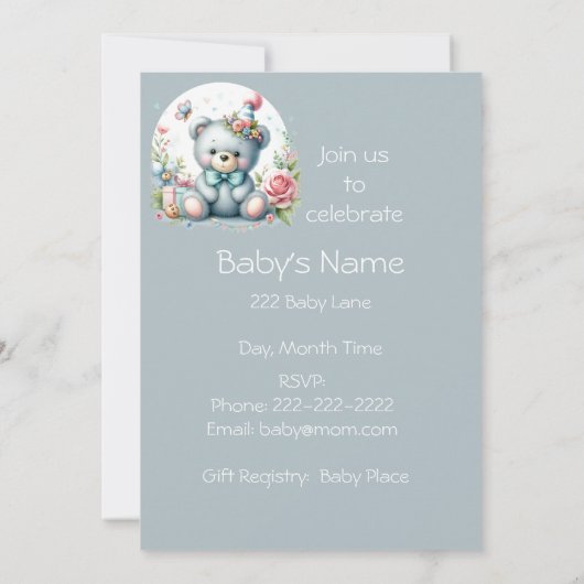 Schattigee Waterverf teddybeer baby dier Kaart (Achterkant)