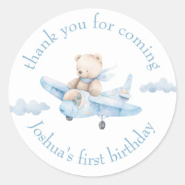 Schattigee Waterverf Teddybeer in vliegtuig dank u Ronde Sticker