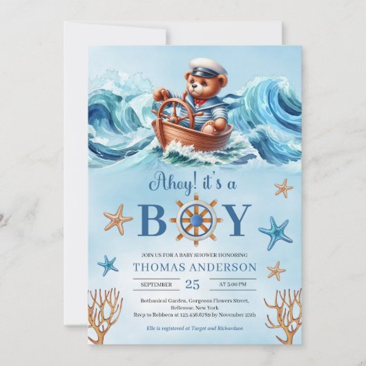 Schattigee waterverf teddybeer zeiler Ahoy Het is  Kaart (Voorkant)