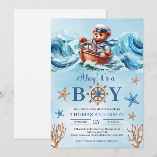 Schattigee waterverf teddybeer zeiler Ahoy Het is Kaart (Voorkant / Achterkant)