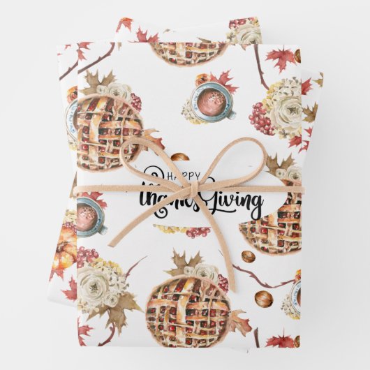 Schattigee Waterverf Thanksgiving patroon drie pac Inpakpapier Vel (In situ)