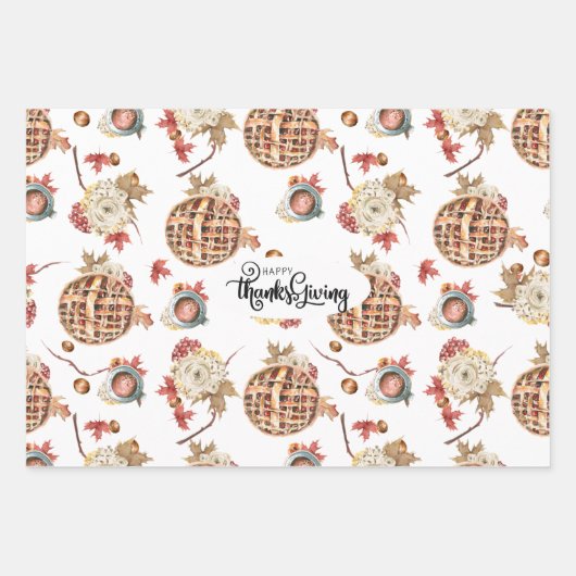Schattigee Waterverf Thanksgiving patroon drie pac Inpakpapier Vel (Voorkant)