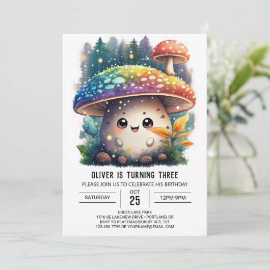 Schattigee Waterverf Toadstool Verjaardagsuitnodig Kaart (Staand voorkant)