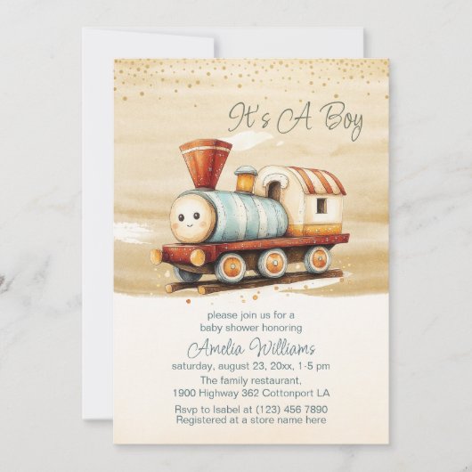 Schattigee Waterverf train zijn een jongen Baby sh Kaart (Voorkant)