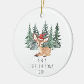 Schattigee Waterverf Tree & Deer Baby's Eerste Ker Keramisch Ornament (Links)