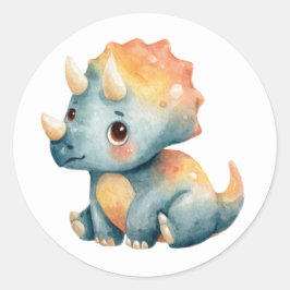Schattigee Waterverf Triceratops Dino Illustratie Ronde Sticker