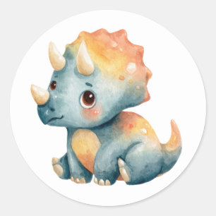 Schattigee Waterverf Triceratops Dino Illustratie Ronde Sticker