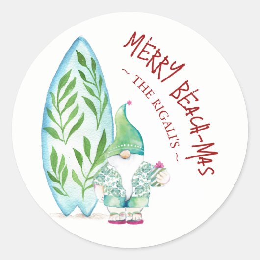 Schattigee Waterverf Tropical Beach Kerstmis Ronde Sticker (Voorkant)