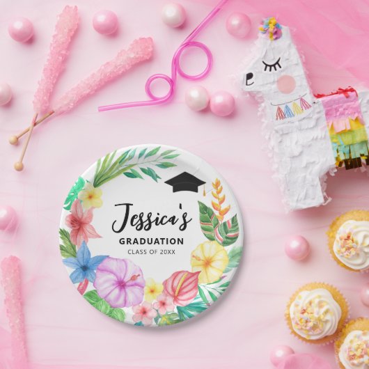 Schattigee Waterverf Tropische Floral Wreath Afstu Papieren Bordje (Feest)